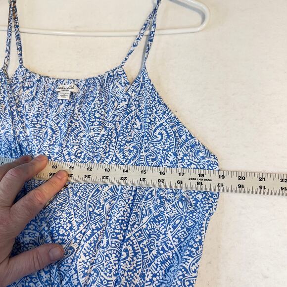 Splendid Romper Jumper Woman's Medium Blue/ White Geometric All Rayon Made USA - Picture 8 of 16